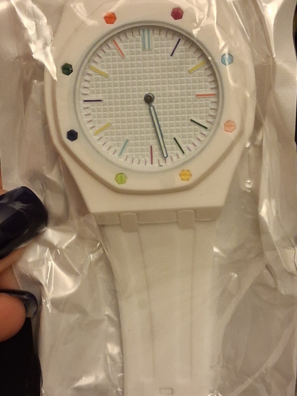 White Silicone Watch with Multicolor Accents